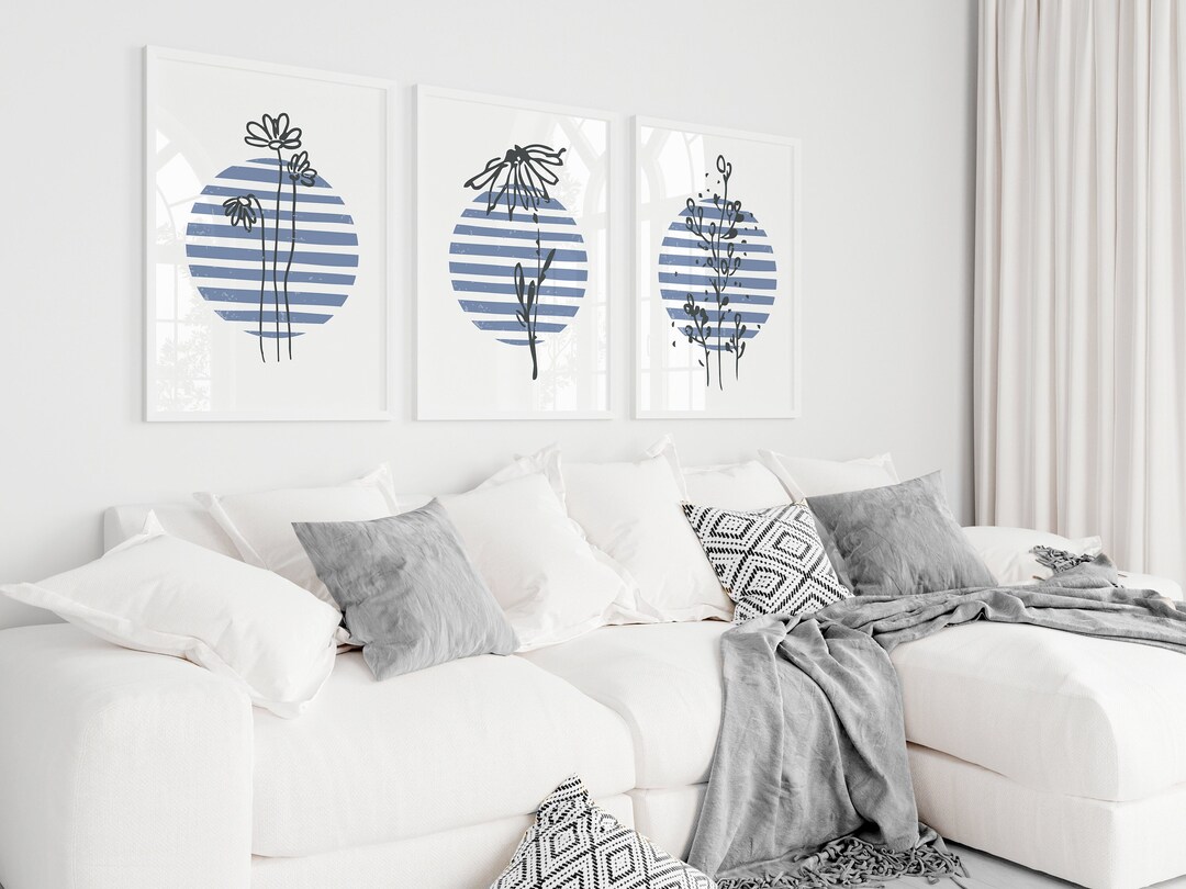 Navy Blue and Grey Wall Prints Botanical Wall Art Plant Etsy