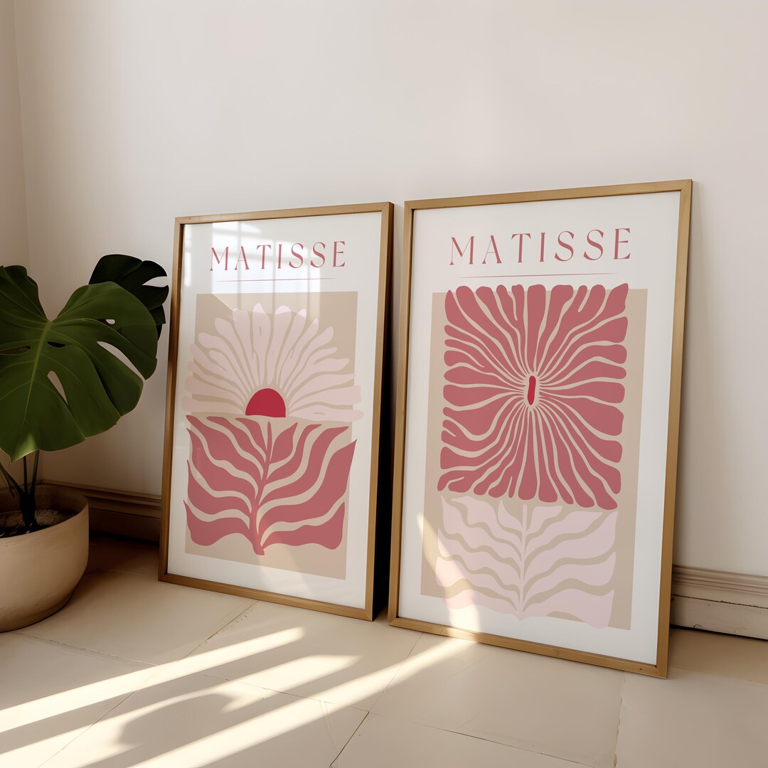 Matisse Inspired Wall Art Set of 2, Pink Abstract Botanical Prints ...