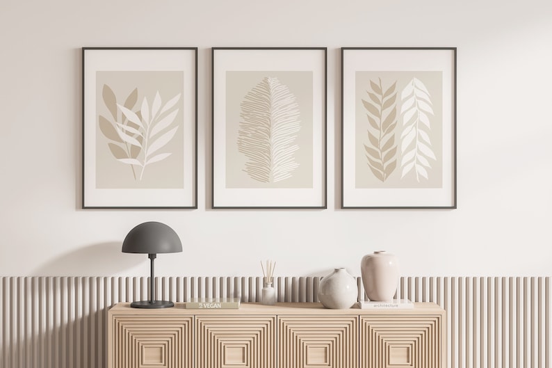 Neutral Wall Prints, Botanical Wall Prints, Plant Wall Art, Botanical Wall Art,Beige Prints,Set of 3 Prints, Beige Boho Art,Beige Home Decor image 1
