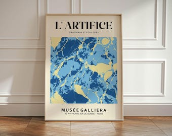 Blue Abstract Marble Art Print: Modern Fluid Wall Decor for Calm, Stylish Interiors