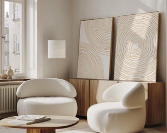 Abstract Minimalist Line Wall Art Set of 2: Neutral Modern Texture Prints