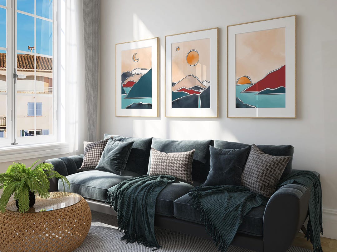Embossed Landscape Boho Landscape Wall Prints, Embossing Effect Landscape Art, Nordic Wall ...