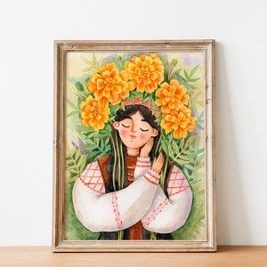 Ukrainian Girl Wall Art, Girl in Ukraine Traditional Dress Wall Print, Ukraine Wall Art, Ukraine Pattern, Stay with Ukraine Digital Print