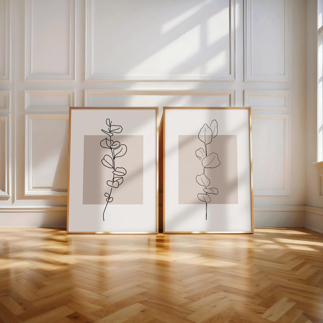 Minimal Botanical Line Wall Art Print Set of 2, Neutral Plant Prints - Etsy