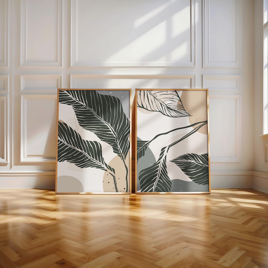 Abstract Botanical Wall Art Set of 2: Modern Leaf Line Art Prints - Etsy