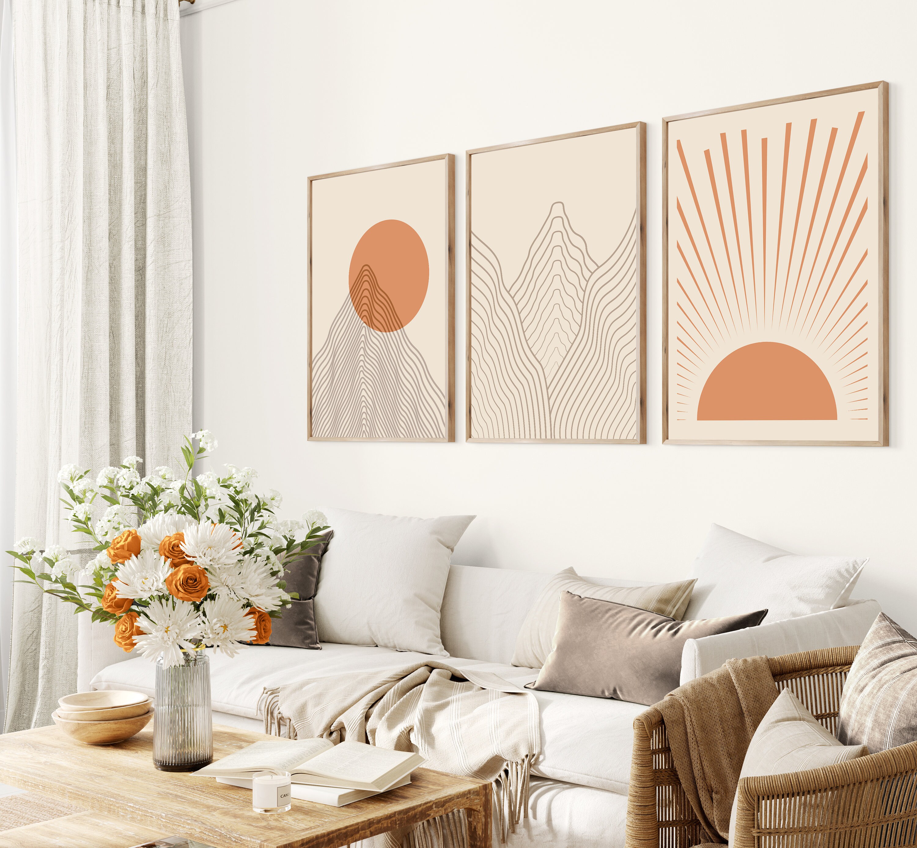 Boho Landscape Wall Prints Abstract Art Mountains Wall Art Etsy