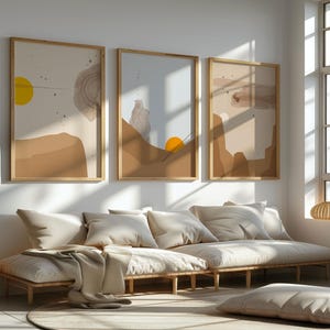 Desert Sun Wall Art Set: Neutral Boho Abstract Landscape Prints image 3
