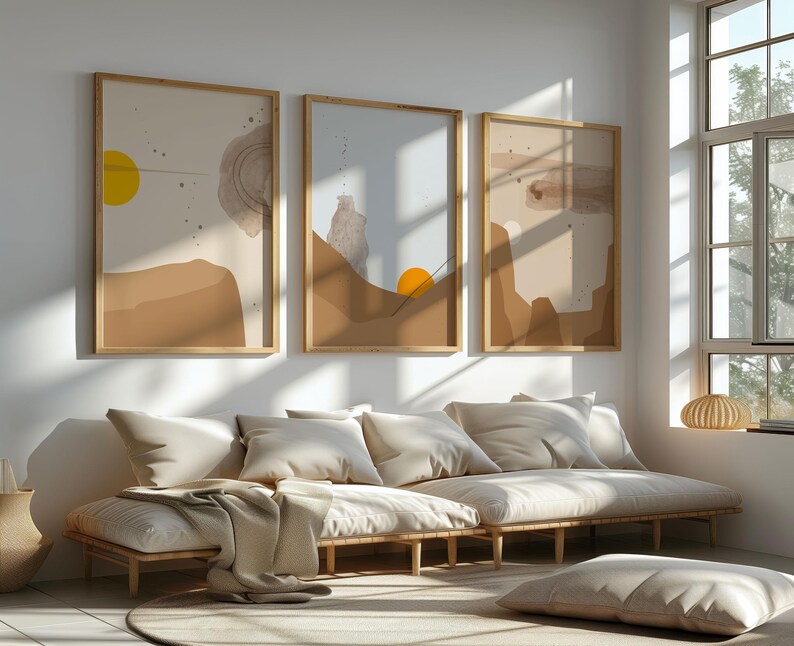 Desert Sun Wall Art Set: Neutral Boho Abstract Landscape Prints image 3