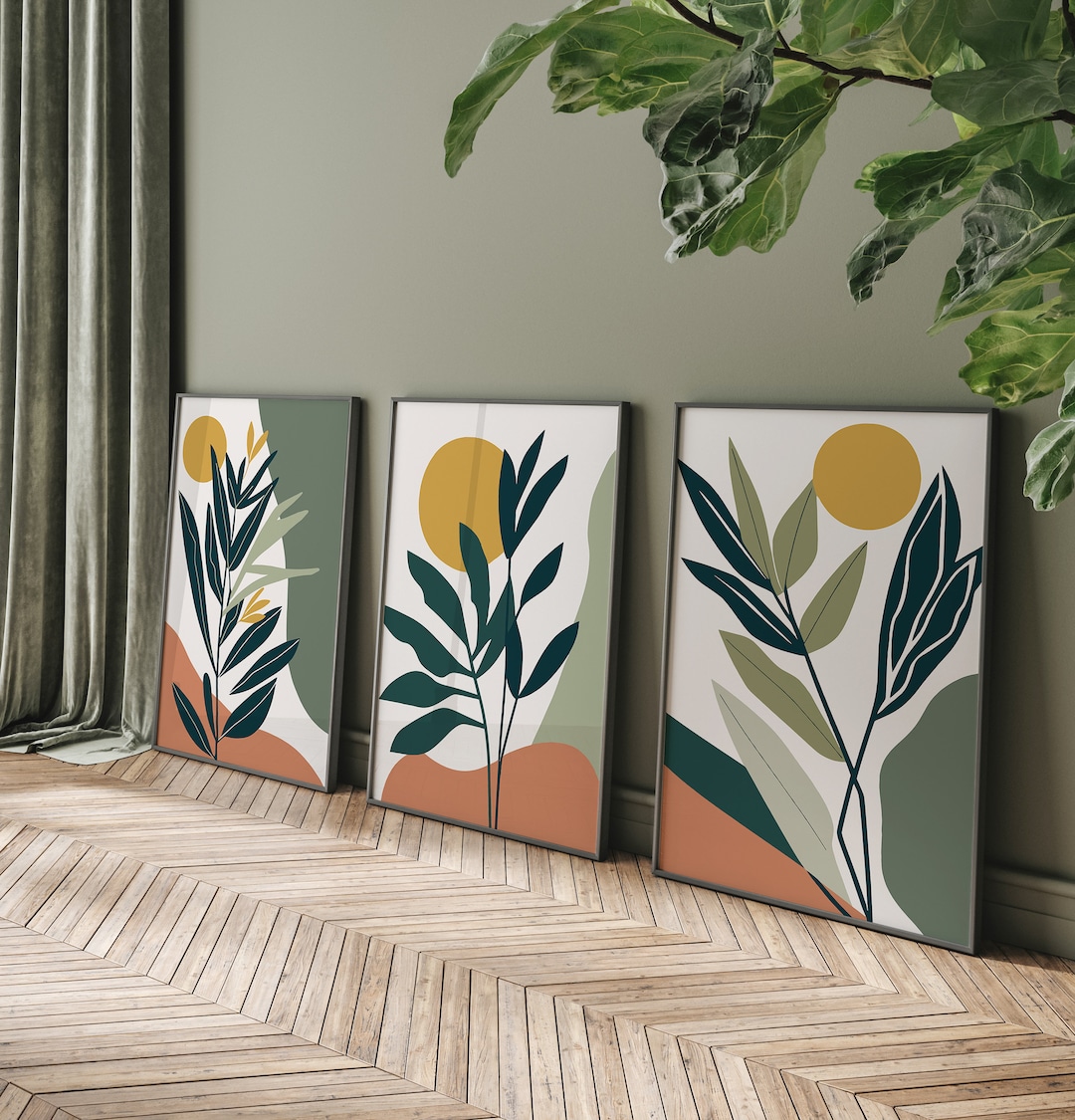Botanical Abstract Wall Art Prints, Boho Wall Decor, Set of 3 Prints ...