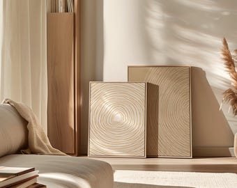 Abstract Minimalist Line Wall Art Set of 2: Neutral Modern Texture Prints