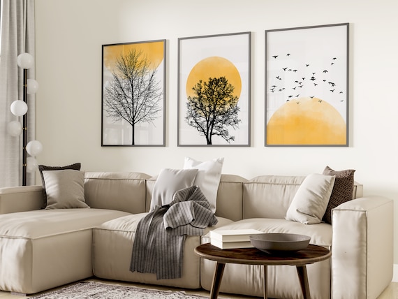 Sun Silhouette Set of 3 Prints, Nature Wall Prints, Sunset Wall Art, Minimalist, Abstract Art, Living Room Prints, Orange Wall Art, Sunset