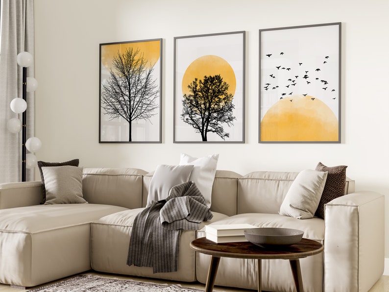 Sun Silhouette Set of 3 Prints, Nature Wall Prints, Sunset Wall Art, Minimalist, Abstract Art, Living Room Prints, Orange Wall Art, Sunset image 1