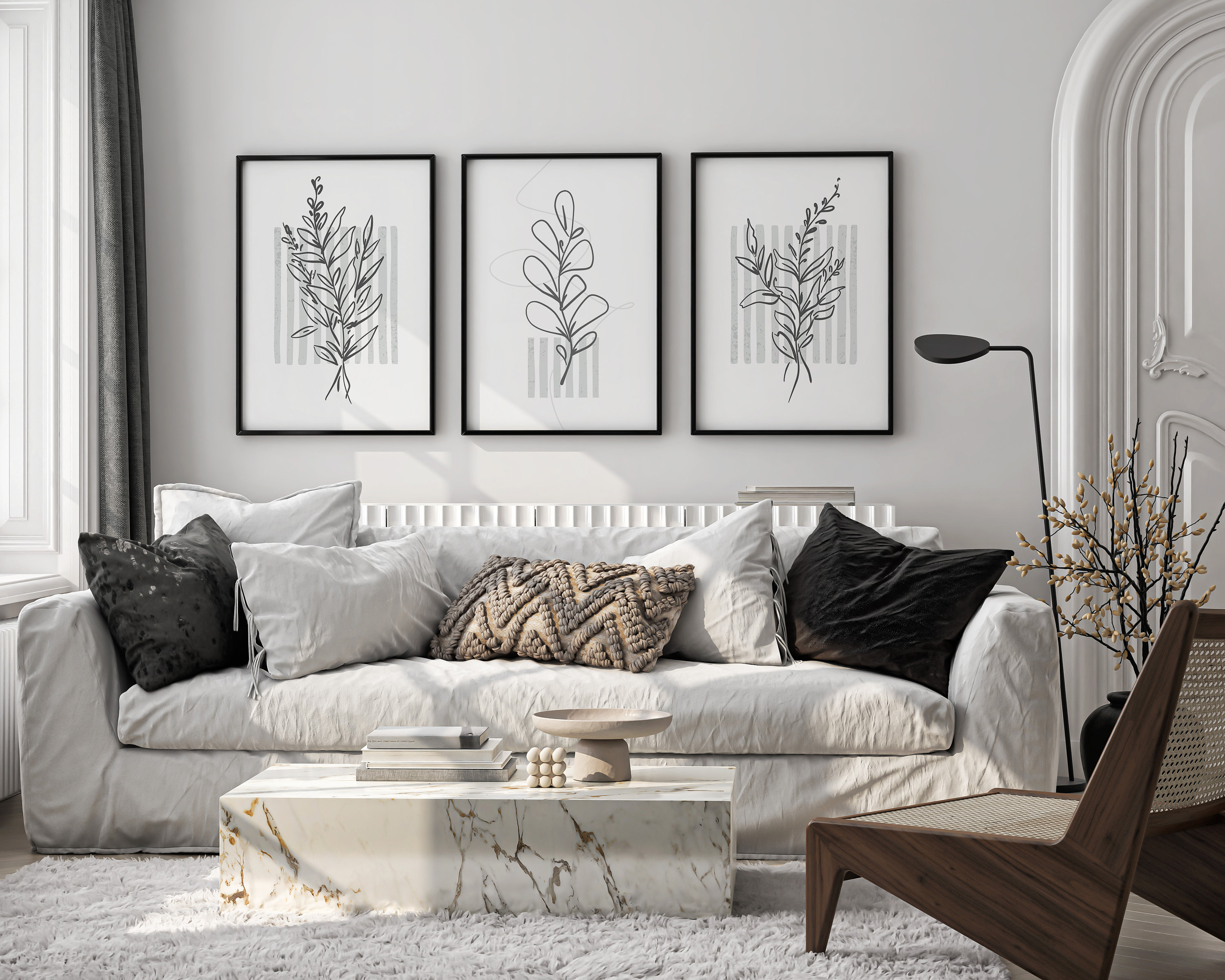 Minimalist Botanical Line Art Set - Black and Grey Plant Prints - Etsy