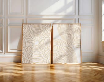 Abstract Minimalist Line Wall Art Set of 2: Neutral Modern Texture Prints