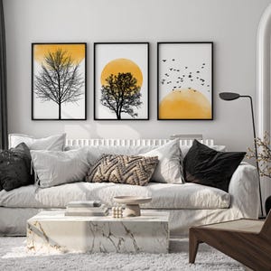 Sun Silhouette Set of 3 Prints, Nature Wall Prints, Sunset Wall Art, Minimalist, Abstract Art, Living Room Prints, Orange Wall Art, Sunset image 2