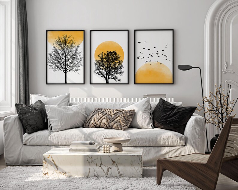 Sun Silhouette Set of 3 Prints, Nature Wall Prints, Sunset Wall Art, Minimalist, Abstract Art, Living Room Prints, Orange Wall Art, Sunset image 2