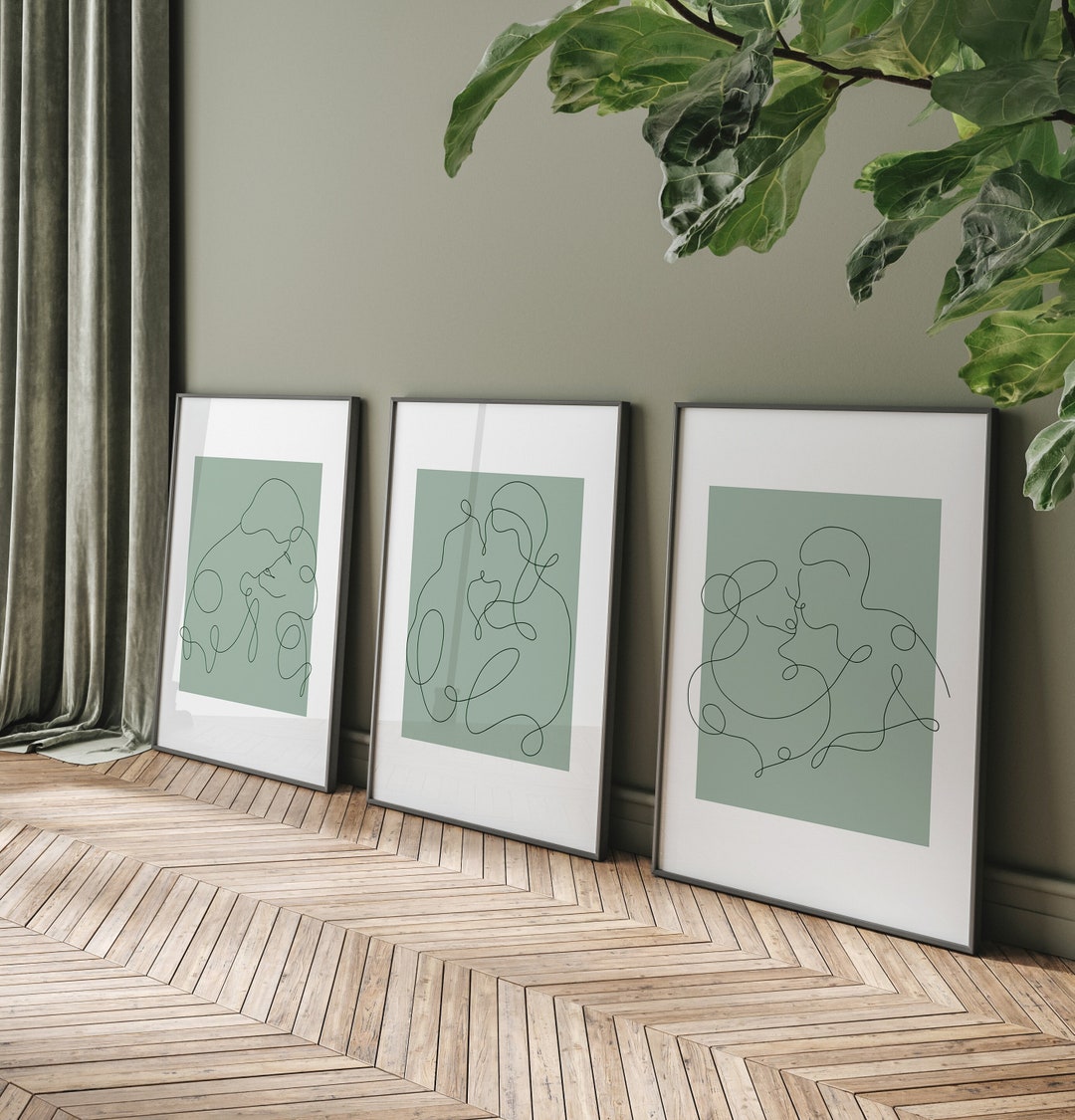 Sage Green Bedroom Wall Art, Lovers Art Print, Green Wall Art