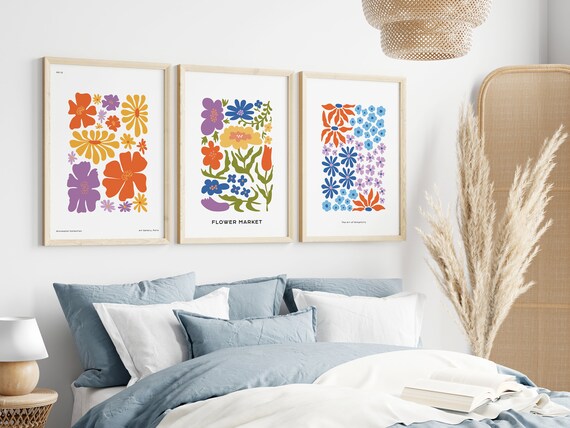Flower Market Art Prints: Bright, Modern Floral - Unframed Set