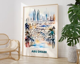 Abu Dhabi Skyline Print: Watercolor Travel Art (Unframed, Multiple Sizes)