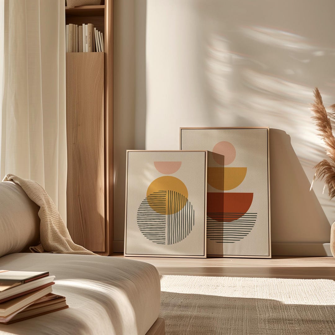 Set of 2 Bauhaus Abstract Wall Art Prints, Geometric Mid Century Poster ...