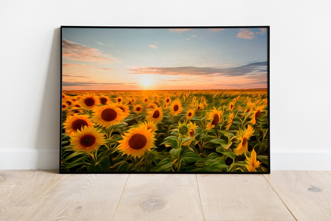Golden Sunflower Wall Art - Rustic Sunset Floral Landscape - Etsy