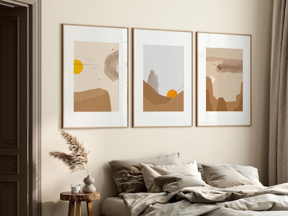 Desert Sun Wall Art Set: Neutral Boho Abstract Landscape Prints