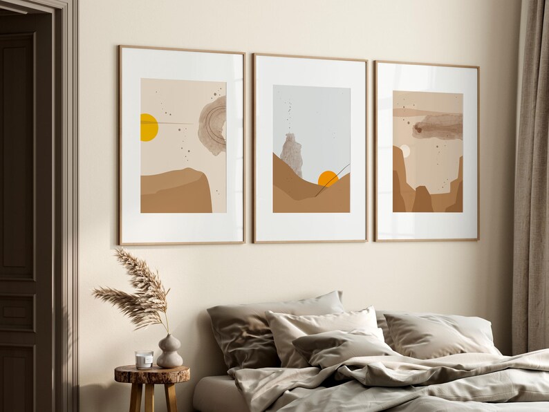 Desert Sun Wall Art Set: Neutral Boho Abstract Landscape Prints image 1