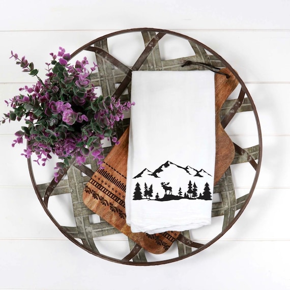 Mountain Scene Kitchen Towel Flour Sack Tea Towel Moose Etsy
