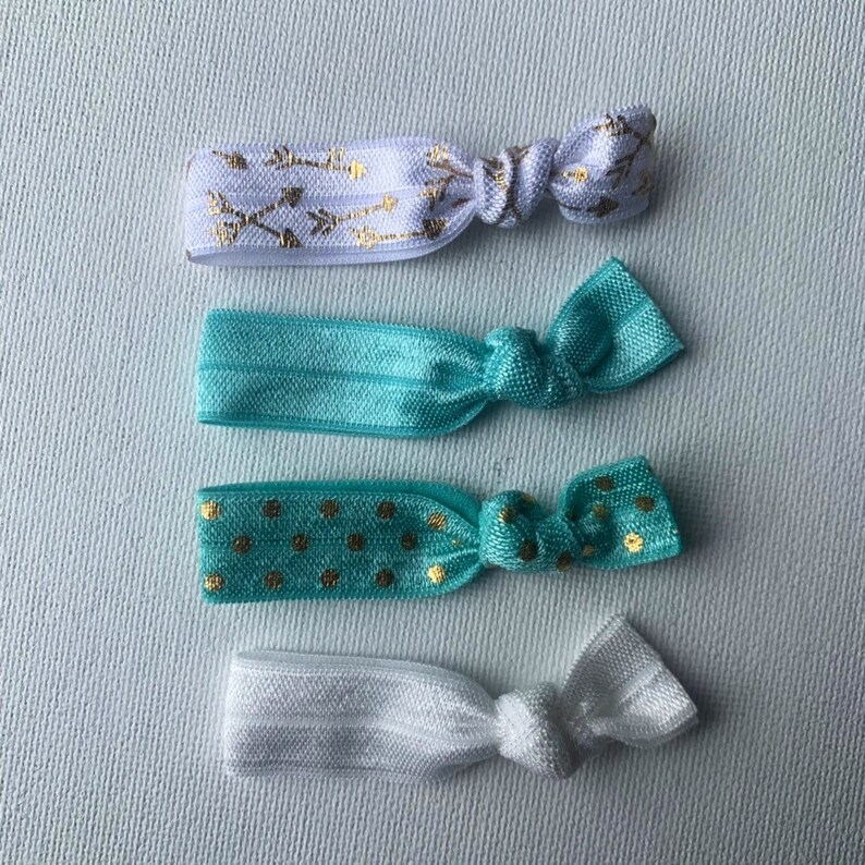 Small Teal Gold And White Elastic Hair Ties For Girl With Etsy