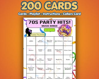 70s Music Bingo Cards – 1970s Party Hits | 200 Cards | Care Home Activity | Music Trivia Game |