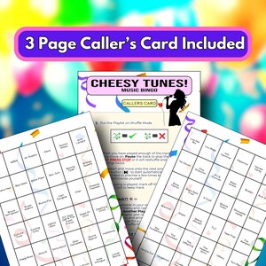 Cheesy Tunes Music Bingo Cards | 50 Cards | Birthday Bingo | Music Trivia Game | image 2