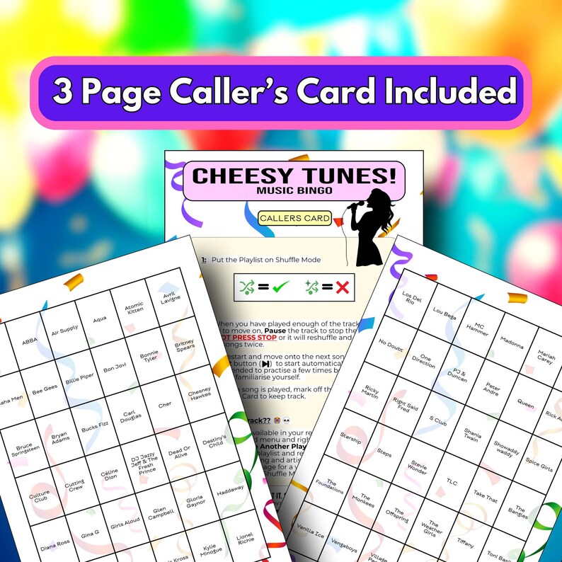 Cheesy Tunes Music Bingo Cards | 50 Cards | Birthday Bingo | Music Trivia Game | image 2