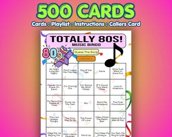 80s Music Bingo Cards – Totally 1980s | 500 Cards | Pub Quiz Night | Guess the Song |