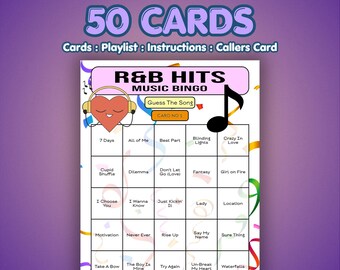 50-Card R&B Hits Music Bingo | Speed Edition | Song Format | BBQs, Reunions, Girls Night In or Game Night Fun | Instant Download | Spotify