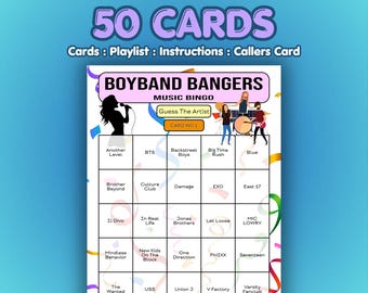 Boyband Bangers Music Bingo Cards | 50 Cards | Birthday Bingo | Music Trivia Game