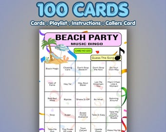 Beach Party Music Bingo Cards | 100 Cards | Girls Night Game | Guess the Artist