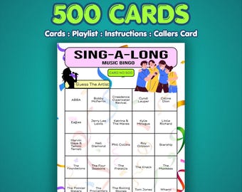 Tarjetas de bingo musical para cantar juntos / 500 tarjetas / Juego para la noche del evento / Adivina el artista /