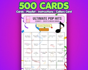 Bingo de éxitos pop / 500 tarjetas / Noche de preguntas y respuestas en el pub / Adivina la canción