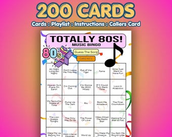 80s Music Bingo Cards – Totally 1980s | 200 Cards | Staff Party Game | Name That Song |