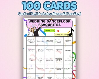 Wedding Music Bingo Cards – Dancefloor Fillers | 100 Cards | Ladies Night Game | Guess the Song