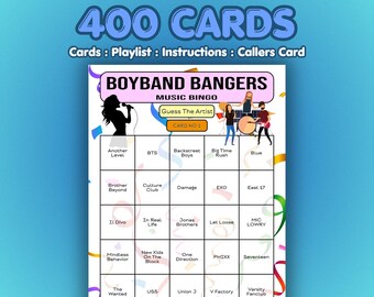 Boyband Bangers Music Bingo Cards | 400 Cards | Ladies Night Game | Music Trivia Game