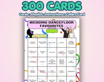 Wedding Music Bingo Cards – Dancefloor Fillers | 300 Cards | Wedding Party Game | Name That Artist