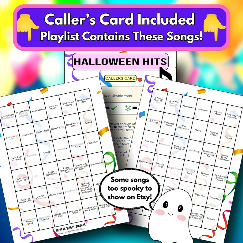 Halloween-muziekbingokaarten – Halloweenhits | 300 kaarten | Nerdy partygame | Noem dat nummer afbeelding 2