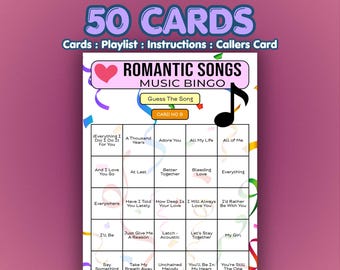 Romantic Songs Music Bingo Cards | 50 Cards | Hen Do Game | Name That Song