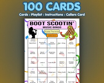 Country Music Bingo Cards – Boot Scootin Bingo | 100 Cards | House Party Game | Music Trivia Game |