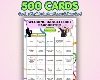 Wedding Music Bingo Cards – Dancefloor Fillers | 500 Cards | Wedding Party Game | Music Trivia Game