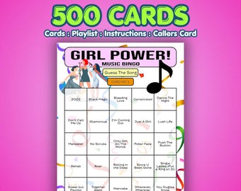 Girl Power Musical Bingo | 500 Cards | Fundraiser Bingo | Song Quiz Game