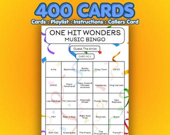 Bingo de canciones de un solo éxito / 400 tarjetas / Juego para grupos grandes / Adivina el artista