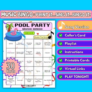 30 cartes de bingo avec musique pour fête de billard | à imprimer pour les enterrements de vie de jeune fille, les garden-party et les anniversaires à la piscine | Téléchargement instantané | Format des morceaux