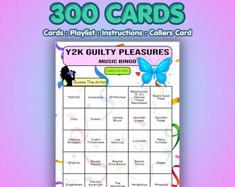 Y2K Guilty Pleasures-muziekbingokaarten | 300 kaarten | Nostalgie verjaardagsspel | Noem die artiest |